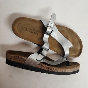 Naot Metallic Silver Sandals Sz 40/9-9.5 US Made In ISREAL Quality & Comfortable
